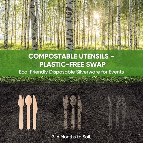Disposable Wooden Utensils Set (120 Forks, 60 Spoons, 60 Knives)
