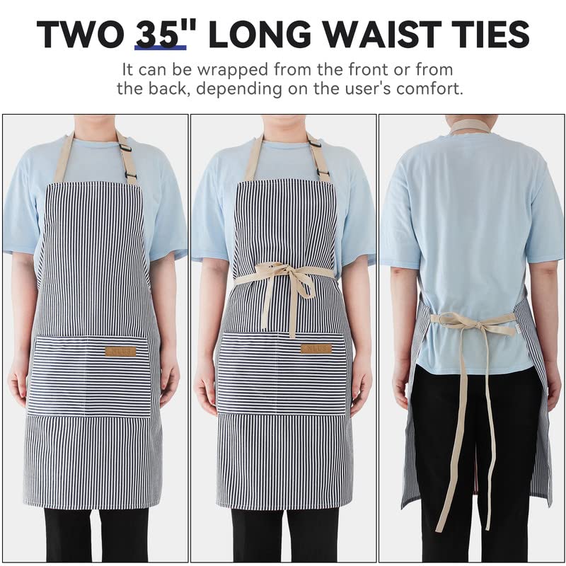 2 Pack Kitchen Cooking Aprons (Blue Pinstripes/Pink Pinstripes)