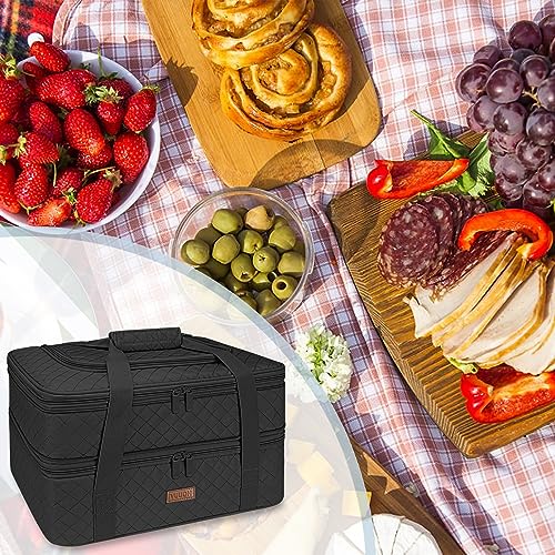 Quilted Double Decker Casserole Carrier (Black / 15.7 x 11.8x 8.7inch)
