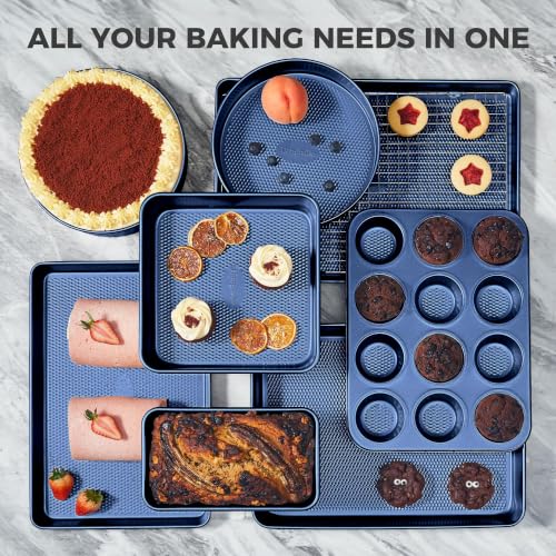 9 Piece Baking Pans Set Nonstick (Sapphire Blue / Luxury Nine-piece Set)