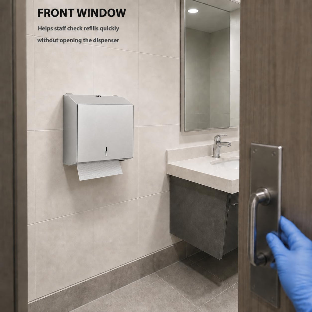Stainless Steel Paper Towel Dispenser Wall Mount for Commercial Bathrooms (3814-silver)