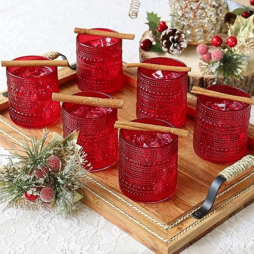 Retro Arch Floral Red Drinking Glasses Set of 6 (Beaded 10 oz. / Red)