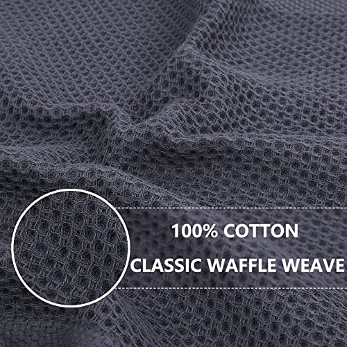 100% Cotton Waffle Weave Kitchen Dish Towels 4 (Dark Grey / 13 X 28 - 4 Pack)