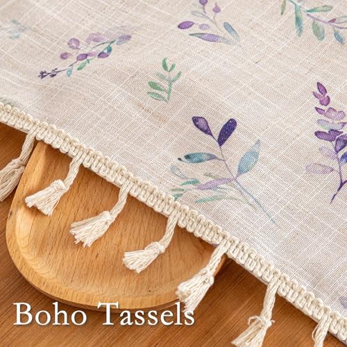 Purple Floral Boho Linen Semi Sheer Curtains 84 Inches Long 2 Panels Spring Vintage Farmhouse Elegant Light Filtering Privacy Drapes with Tassel Back Tab for Living Room Bedroom (Purple / 50"W x 84"L (Pack of 2))