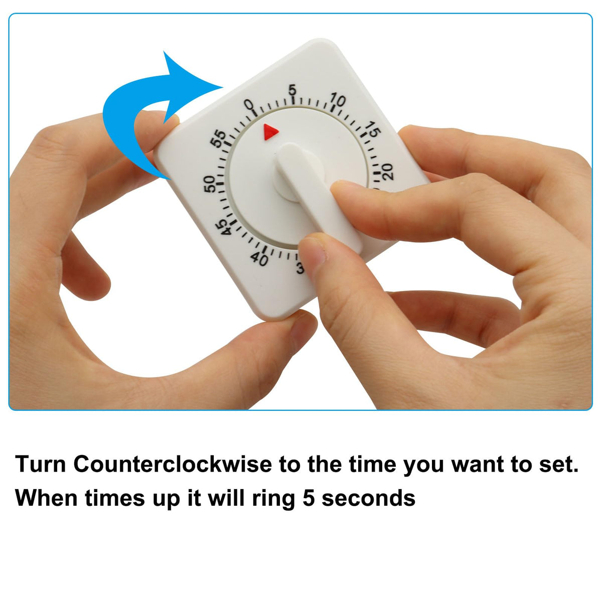 Square 60 Minute Mechanical Kitchen Timer (White)