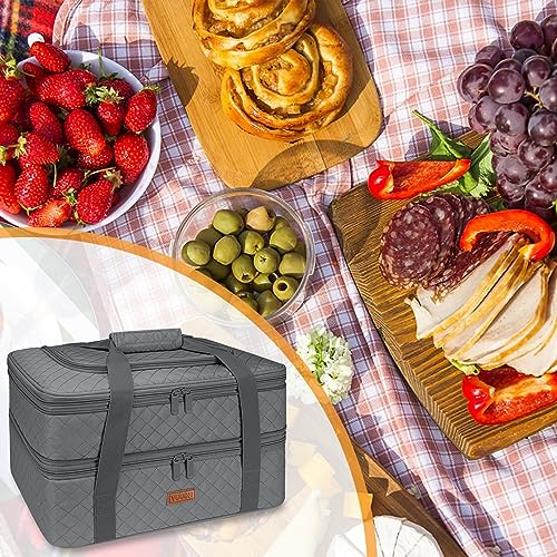 Quilted Double Decker Casserole Carrier (Gray / 15.7 x 11.8x 8.7inch)