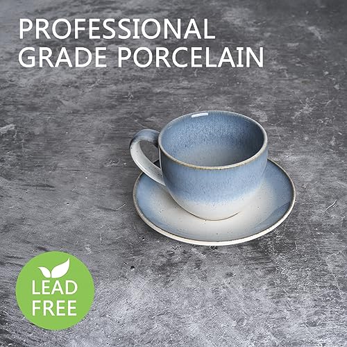Ceramic Cappuccino Cup and Saucer Set of 2 (Blue White)