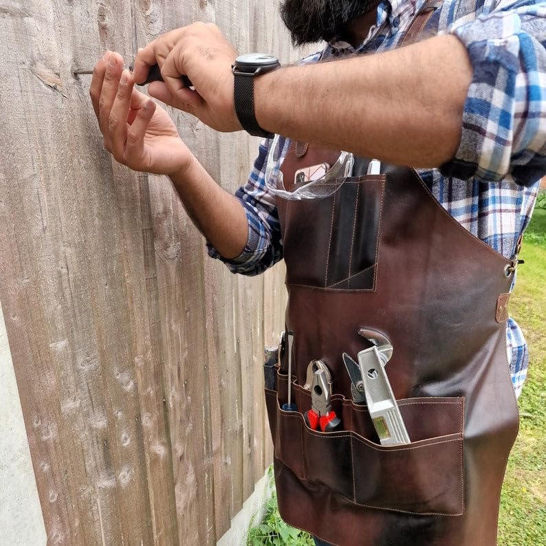 Full Grain Leather & Canvas Apron (Dark Brown)