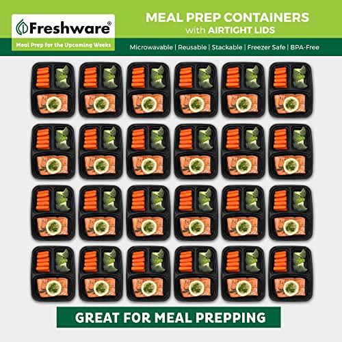 Meal Prep Containers [21 Pack] 3 Compartment with Lids (24OZ-21PK)