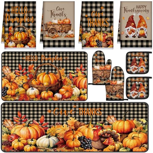 10 Pcs Fall Kitchen Decor Pumpkin Kitchen Accessory (Orange,black / Buffalo Plaid)