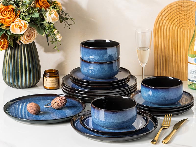 Ceramic Dinnerware Sets for 6 (Modern-Blue / Service for 6 (18 Pcs))
