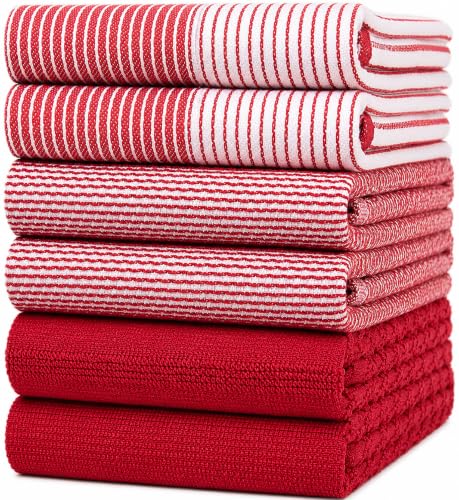 Premium Kitchen Towels 6 Pack 100% Cotton (Red / Kitchen Towels - Mixed Styles (6 Pack))