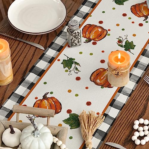 210 GSM Fall Table Runner Home Party Decor 13x90 Inch (13" x 90", Table Runner / Black/Beige/Orange)