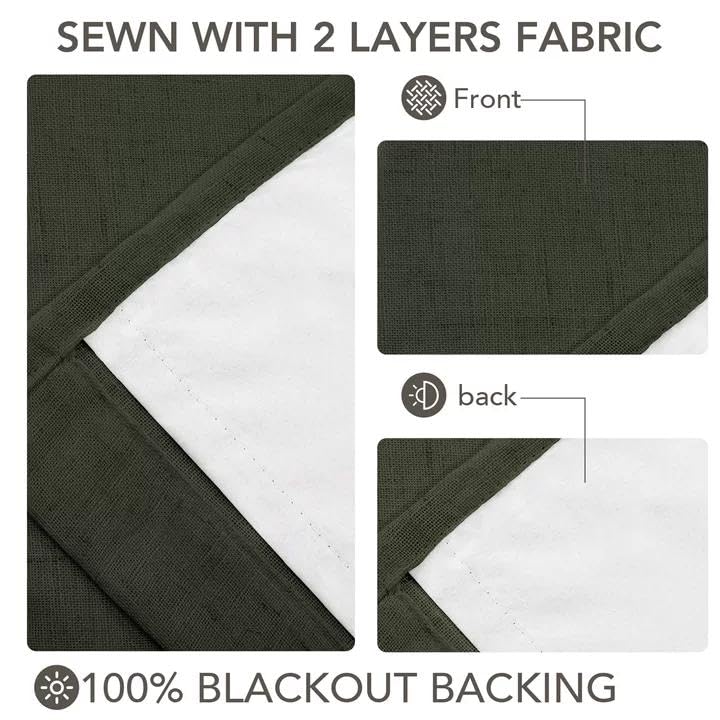 Pinch Pleated 100% Blackout Linen Curtains for Bedroom 108 Inch (Loden/Linen 100% Blackout / 40"W x 108"L (Pack of 2))