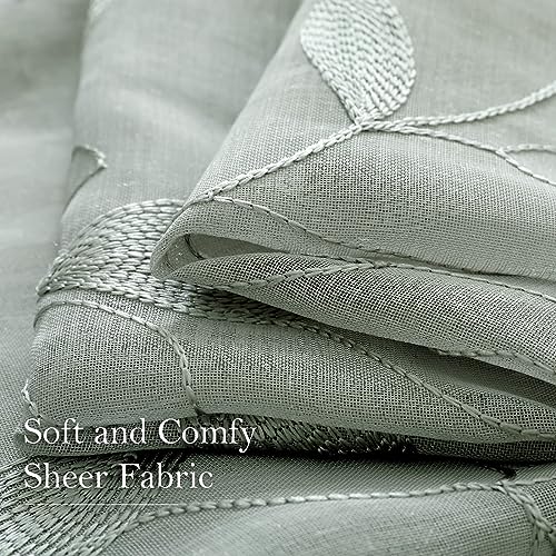 Sage Green Sheer Curtains Leaf Embroidered (52"W x 63"L (Pack of 2) / 1-sage Green)