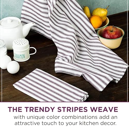 Stripe Kitchen Towels Decor Hanging Loop Tea Dish Towels Boho Absorbent Festive Gift Set of 6 Pantry Reusable 18x28 Inch Kitchen Dish Towels (Purple (French))