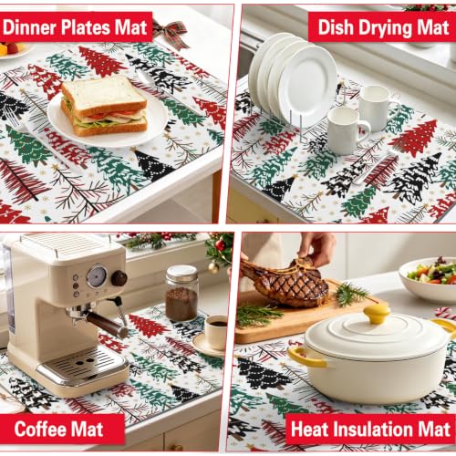 Christmas Dish Drying Mat Kitchen Countertop (RedGreen / 24" x 18")