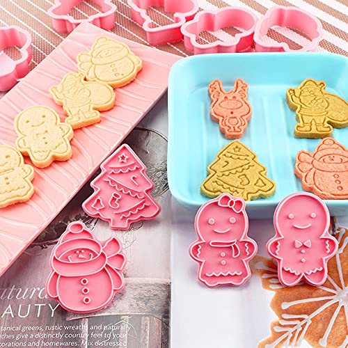 8Pcs Christmas Cookie Cutters with Plunger Stamp Set (Christmas)