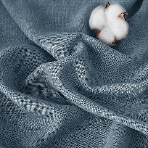Linen Semi Sheer Curtains 63 inch Length for Living Room Office (Stone Blue / 52"W x 63"L (Pack of 2))
