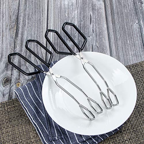Stainless Steel Scissor Tongs Heavy Duty Cooking Tongs with Soft Handles (black 11"+11")