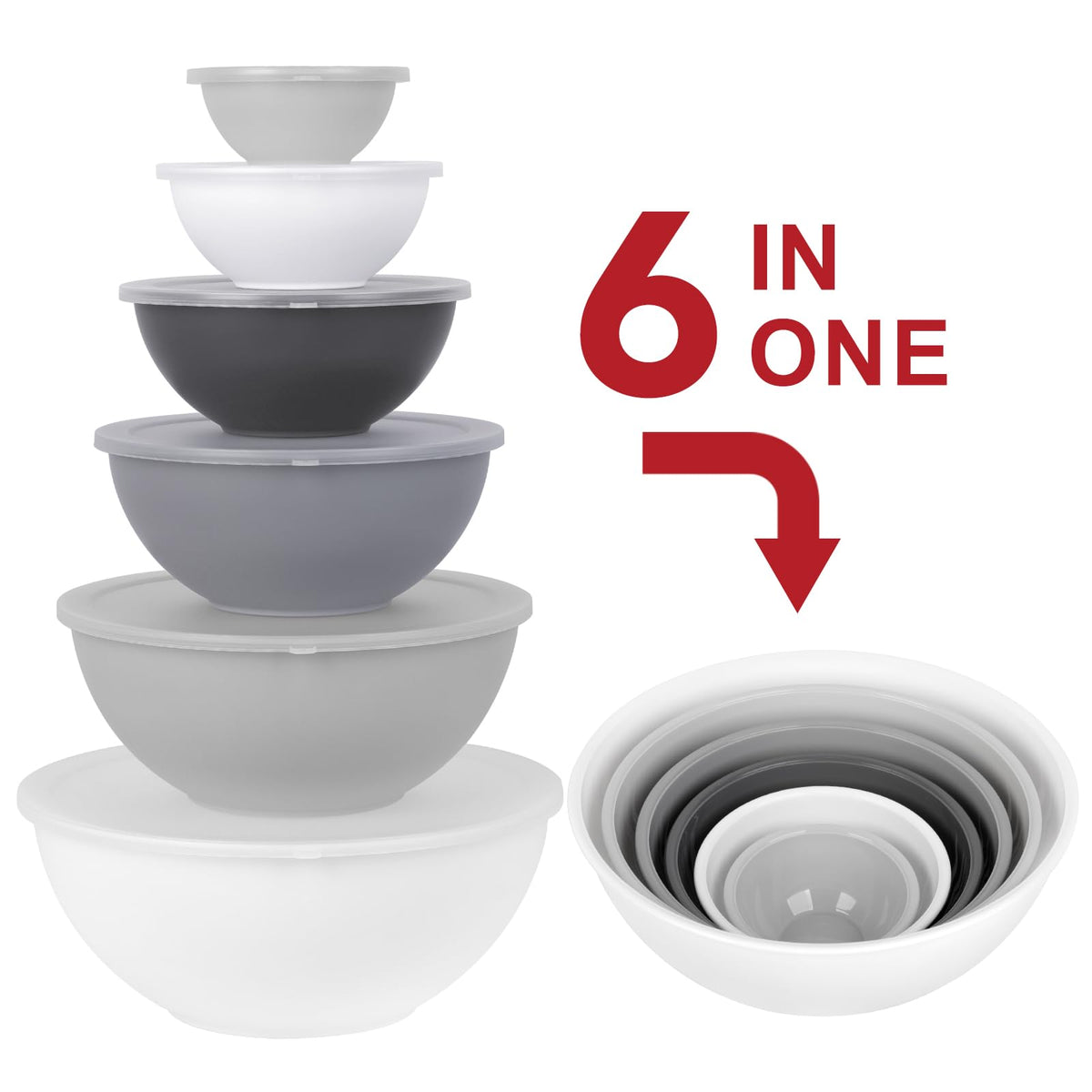 BPA Free Plastic Round Mixing Bowl with Lids (White)