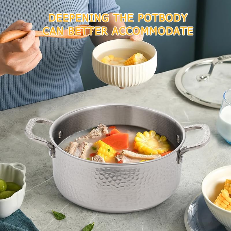 Tri Ply Stainless Steel Stockpot Deep Cooking Pot with Hammered Exterior Compatible with All Stovetops Even Heat Distribution Durable Cookware for Soups Stews and More 4 QT (4 Quarts)
