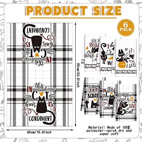 6 Pcs Black Cat Theme Kitchen Towels Funny Dish Towel (Black Cat)