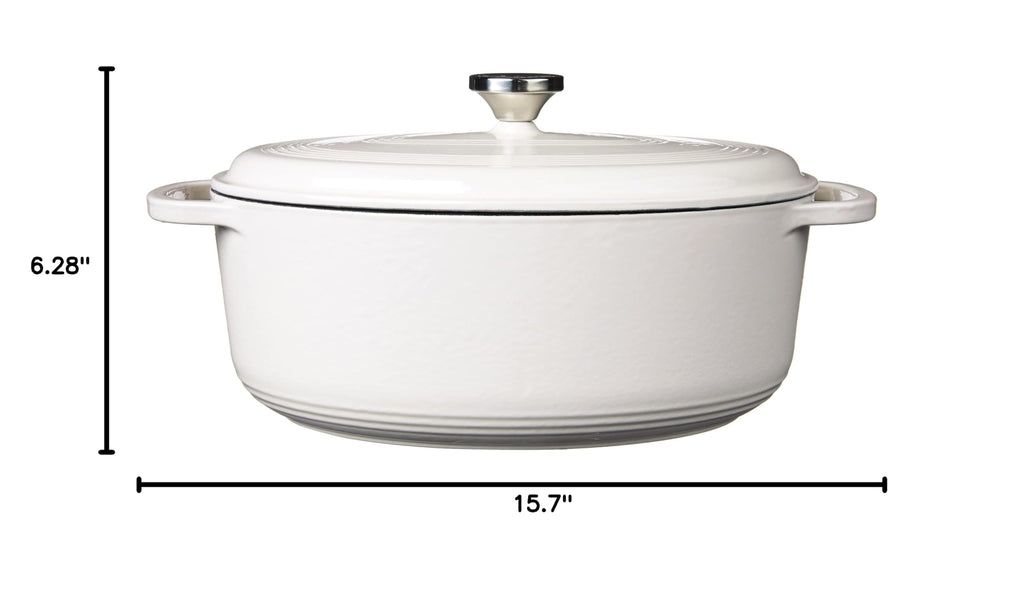 Enameled Cast Iron Oval Dutch Oven with Lid (Oyster White)