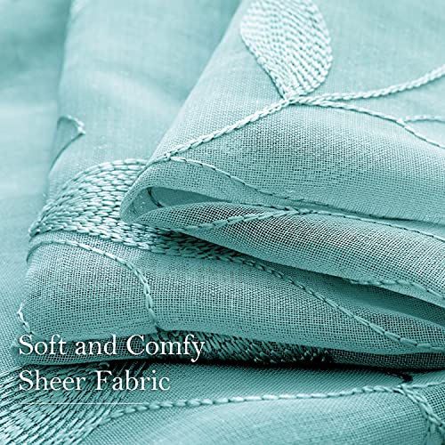 Turquoise Sheer Curtains Leaf Embroidered (52"W x 84"L (Pack of 2) / 5-turquoise)