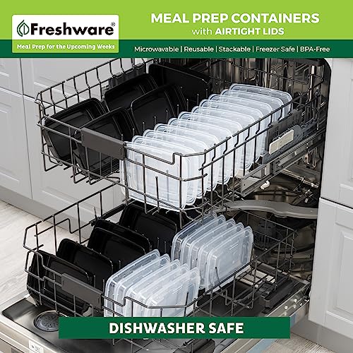 Meal Prep Containers [50 Pack] 1 Compartment with Lids (Black / 24OZ-50PK)