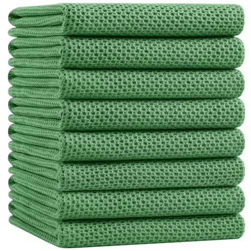 100% Cotton Oversized Waffle Weave Kitchen Towels 8 (Grass Green / 20 X 28 - 8 Pack)