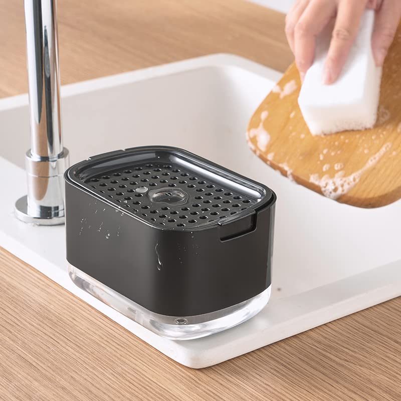 Kitchen Dish Soap Dispenser with Sponge Holder (Black (5-in-1))