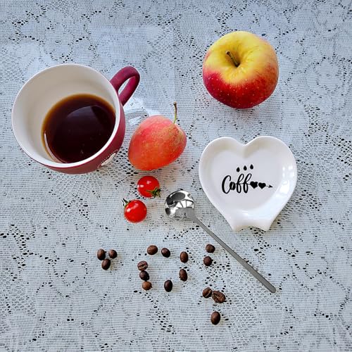 Heart shaped Coffee Spoon Rest (White+Sliver spoon)