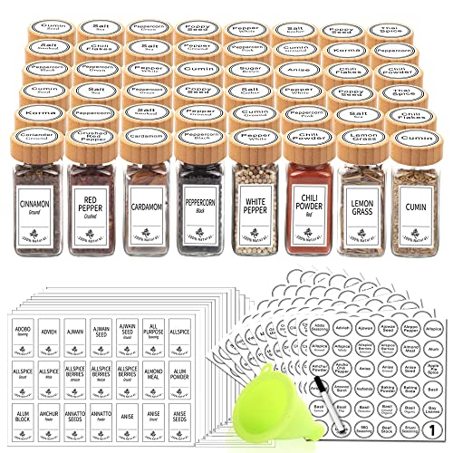 48 Pcs 4 oz Glass Spice Jars with 806 Spice Labels (Bamboo Lids)