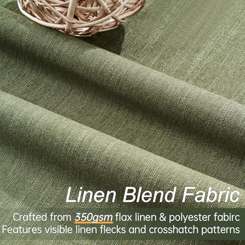 Dark Green Curtains 86 Inches Long 2 Panels Set 100% Blackout Linen Curtains for Living Room Heat Preservation Vintage Drapes for Bedroom Back Tab Pleated (Olive Green / 52"W x 86"L (Pack of 2))