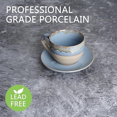Ceramic Cappuccino Cup and Saucer Set of 2 (Light Blue)