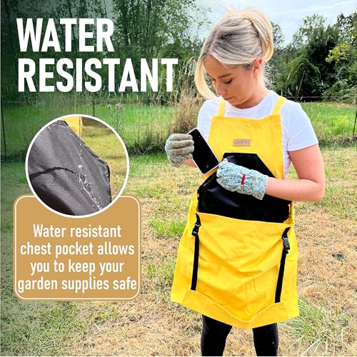 Grampa's Gardening Apron Cross Back Garden Apron with Large Pockets (Yellow)