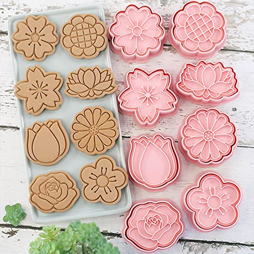 8 Pcs Cookie Cutters Set 3D Holiday Cookie Cutters for Party Baking Decoration (Flowers (8 Pcs))