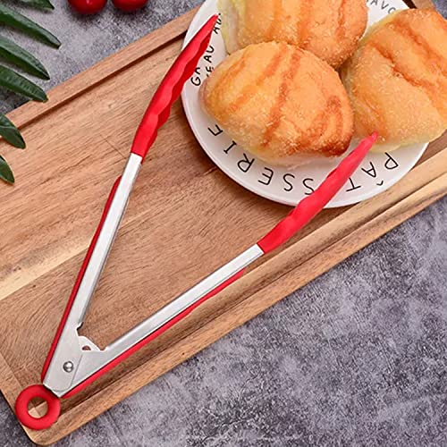 2-Pack of 9" (Small) & 12" (Large) Kitchen Tongs Set: Non-Stick Silicone-Stainless Steel Cooking Tongs, BPA Free, Heat Resistant (480°F) - Non-Slip Grip & Locking Metal Food Tongs (Red) (Red)