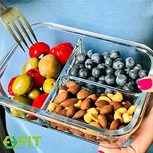 Glass Meal Prep Containers 1 & 2 & 3 Compartments (Blue (1,2,3 compartment - 3 pack, 35 oz))