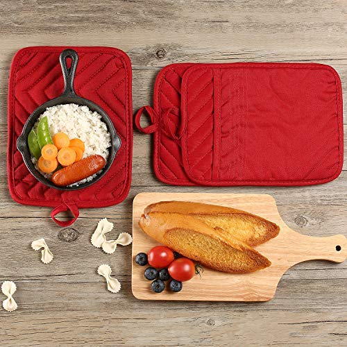 Oven Pot Holder with Pocket Cotton Heat Resistant Coaster Potholder Kitchen Hot Pad Oven Mitts for Cooking and Baking Square 7"x9" (Red / 5 Count - Cotton)
