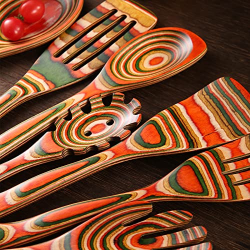 7Pcs Pakkawood Kitchen Utensils Set for Cooking (Colorful Spoon-7pcs)
