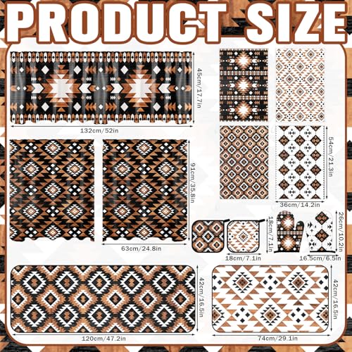 13 Pcs Western Aztec Kitchen Decor Set with Western Kitchen Towel American Decorative Nonslip Mats Curtains Southwest Valance Pot Holders Oven Mitts for Home Decoration Cooking Baking Gift (Aztec)