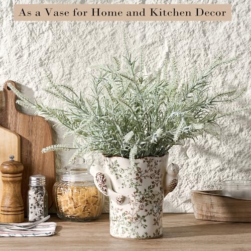 6.34'H Utensil Holder for Kitchen Counter (Green and Beige- 2 Birds)