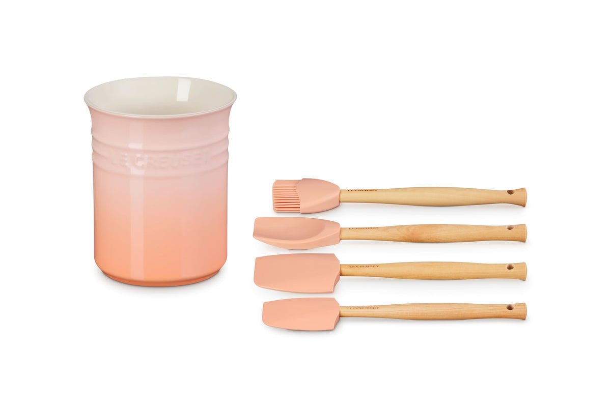 Stoneware & Silicone 5pc. Utensil Crock Set (Peche)
