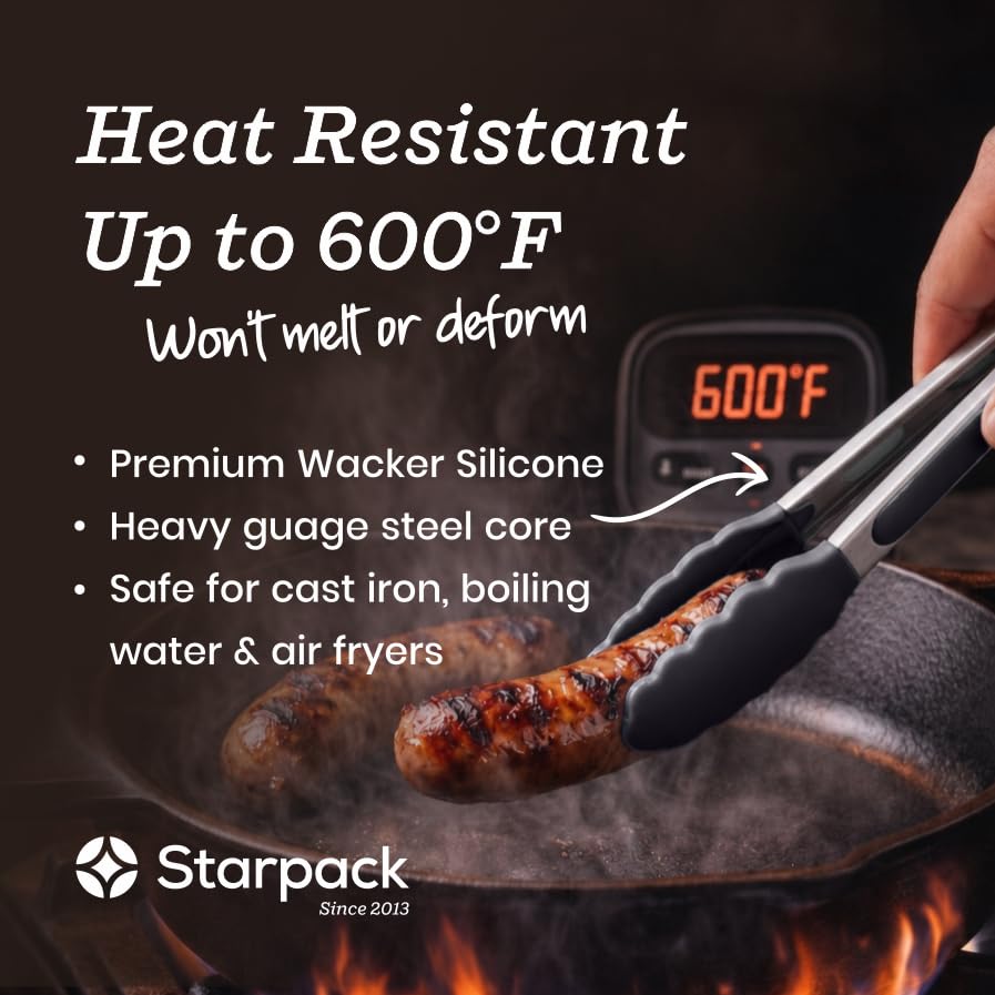Starpack Get a Grip Silicone Kitchen Tongs (Set of 2 (9" & 12") / Gray/Black)