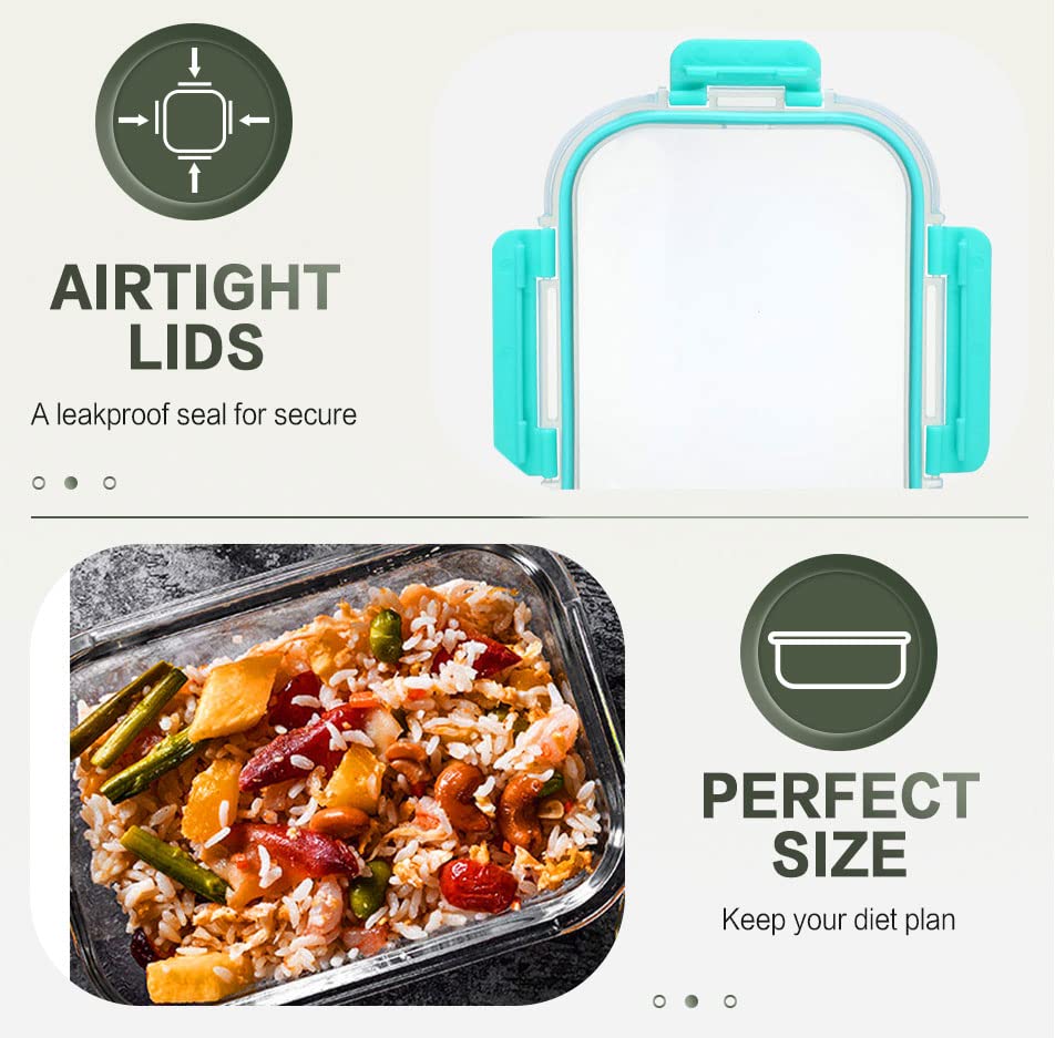 10 Packs 30 oz Glass Meal Prep Containers with Lids (Green)