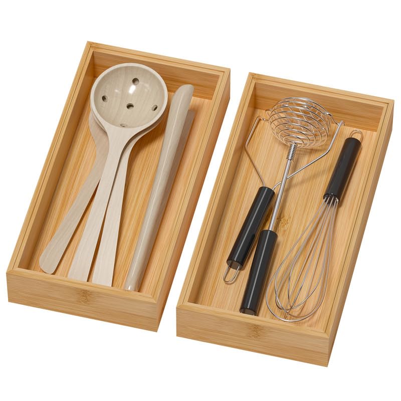 Bamboo Kitchen Drawer Organizer (12 x 6 x 2 Inch / Yellow)