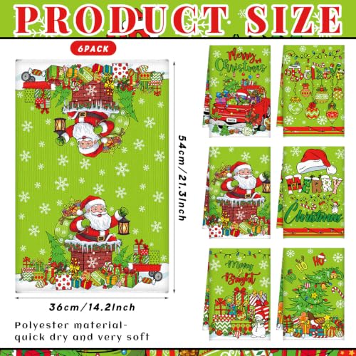 6 Pcs Green Christmas Kitchen Towels (Green Christmas)