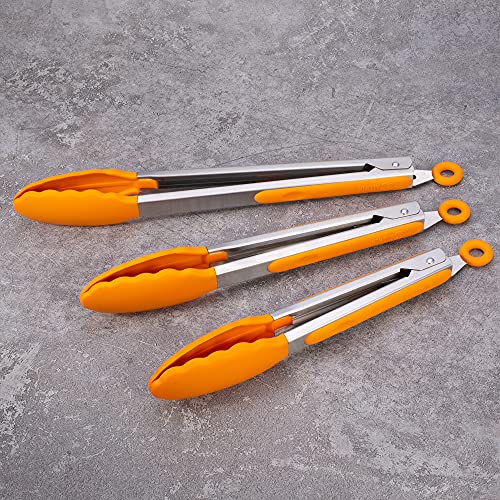 3 Pack Silicone Kitchen Tongs (Orange)